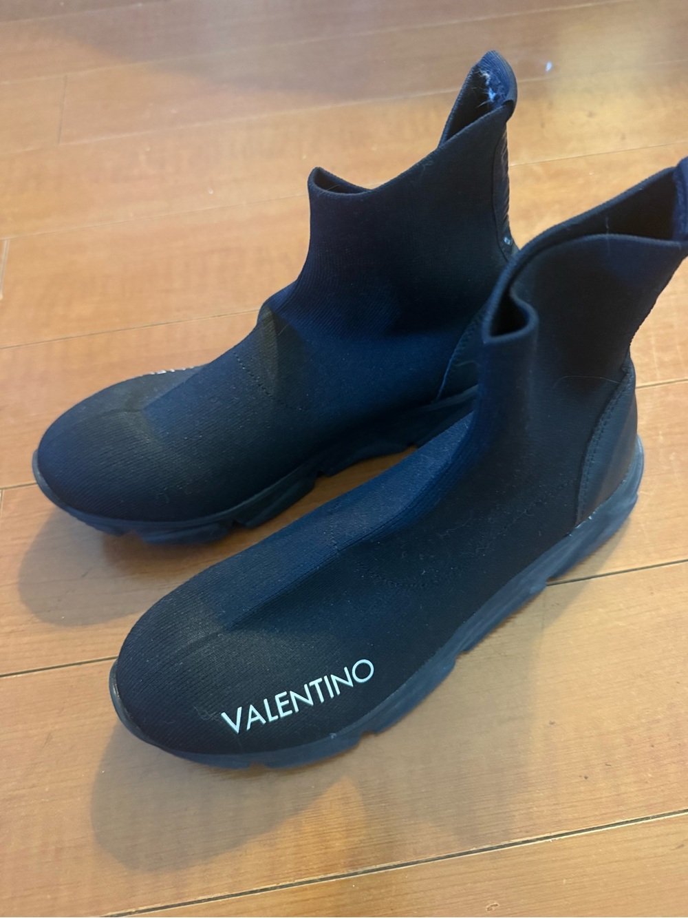 Valentino Black Stretch Sock Sneakers with White Logo